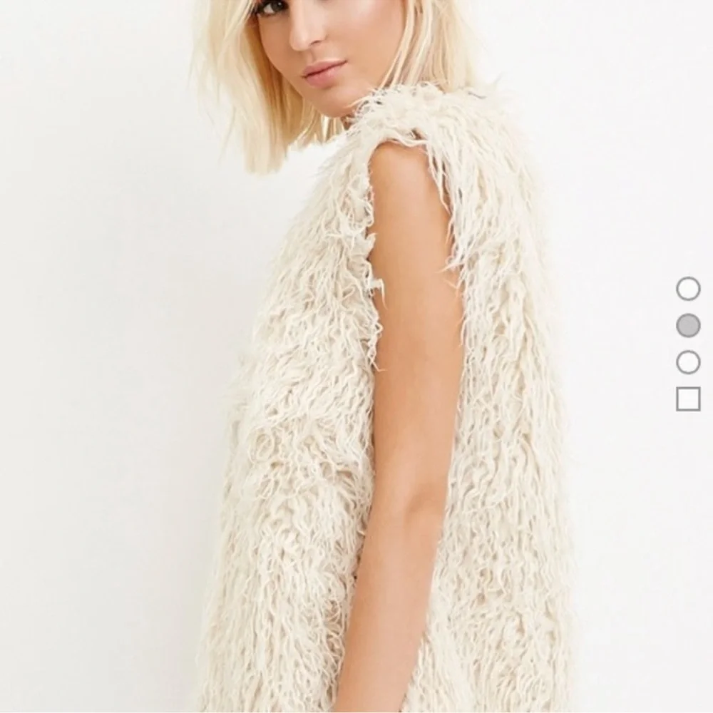 I Love H81 Los Angeles California - Boho Cream Faux Fur Shaggy Long Vest Sz S/M